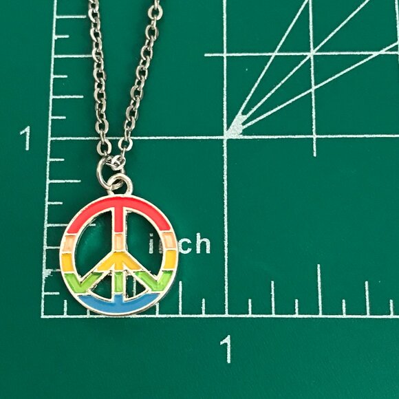 Peace Sign Pendant Choker Necklace Stainless Steel 18" Rainbow Hippie LGBT Retro - Picture 7 of 7